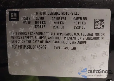 2018 Chevrolet Camaro 1Lt z USA, uszkodzony, nr VIN 1G1FB1RS0J0146987